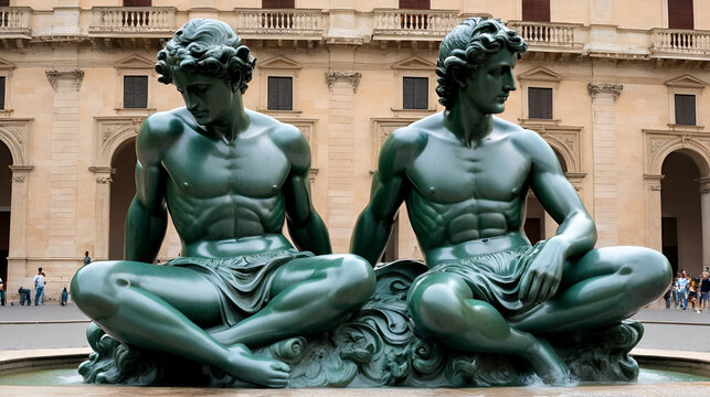 Estatuas griegas y romanas:  :Fontana Pretoria en la 
Piazza Pretoria (Palermo). tambien llamada Piazza della Vergogna ,porque todas las figuras estan desnudas y miran de lado como avergonzadas.
