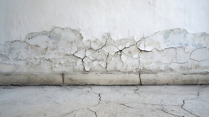 Fototapeta premium Cracked waterproofed wall with peeling paint old cement floor