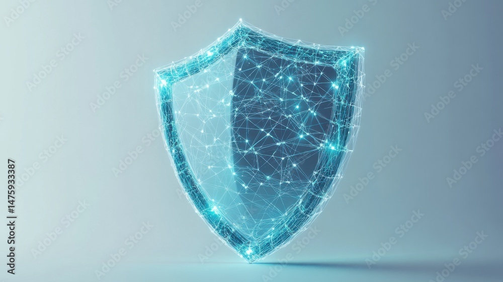 Poster digital shield concept with glowing network connection for cyber security and data protection in stu