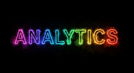 Vibrant analytics concept with rainbow neon light text design