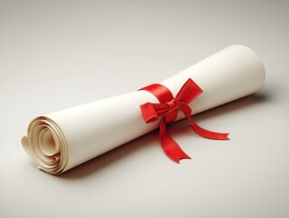 Diploma Scroll Tied with a Red Ribbon, Studio Shot, Symbol of Graduation, Achievement, Education, Success, and Academic Excellence