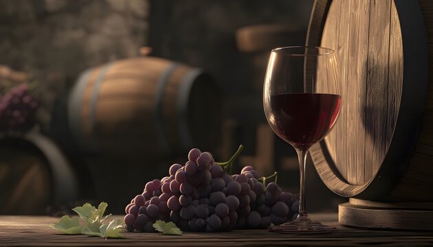 Elegant wine tasting scene in a rustic cellar.