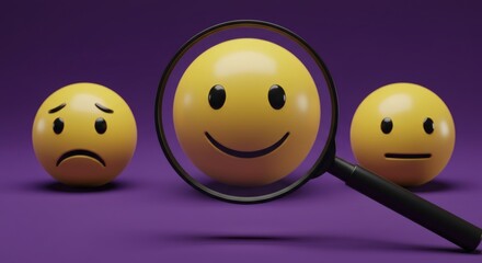 Looking at Happy Face with Magnifying Glass Emotion Selection