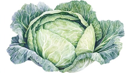 Fototapeta premium Hand-painted watercolor illustration of a head of cabbage.