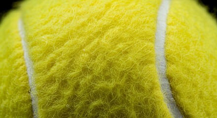 Close-up Macro Photography of a Tennis Ball: Yellow Fuzz, White Seam, Sport Equipment