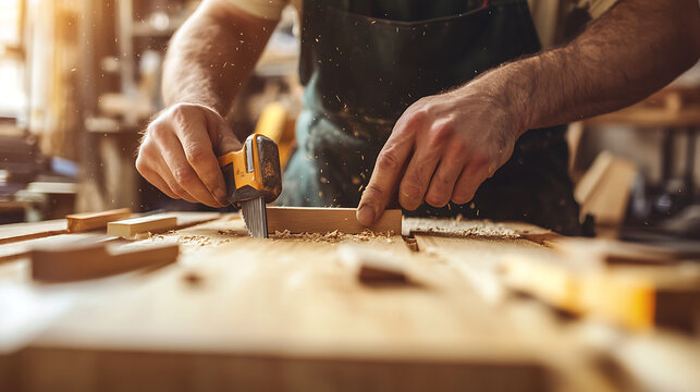 Carpenter Working with Wood in Workshop