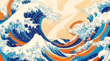 Dynamic Ocean Waves in Vibrant Colors japanese patterns