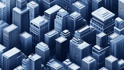 Fototapeta premium Urban isometric cityscape. Densely packed city blocks in shades of blue-gray