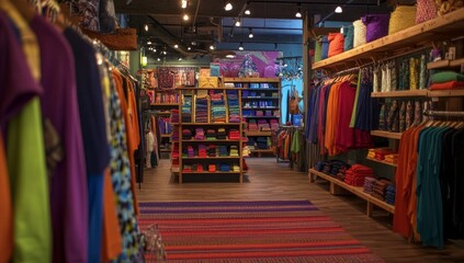 Obraz premium Colorful retail shop interior with apparel displays