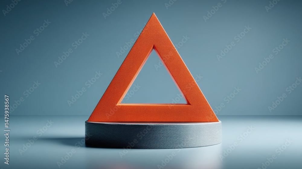 Poster triangle shaped object rotating in mid-air with a soft focus background enhancing the geometric aest