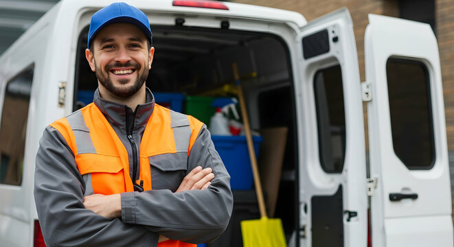 Happy Handyman Service Reliable Local Worker Van Professional Maintenance Repair Contractor Home Improvement Help