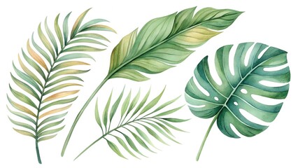 Naklejka premium tropical watercolor leaves 
