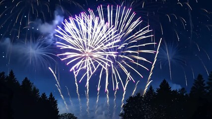 Fireworks in blue, red, white color on night sky. American Independence Day celebration, happy 4th of July - Powered by Adobe