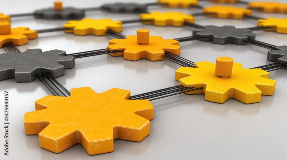 Poster network of yellow and black stars representing value-first automation and core-driven system concept