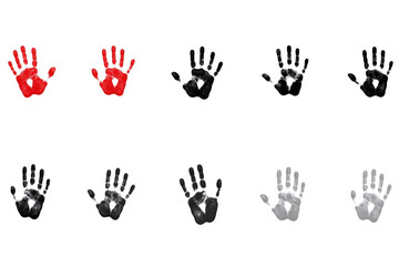 Fototapeta premium set of red and black handprints on a white background