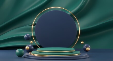 Elegant Dark Teal and Gold 3D Product Display Podium