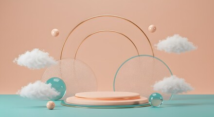 Pastel Peach and Teal 3D Render Minimalist Product Display Platform