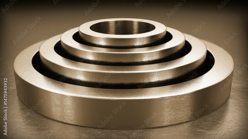Poster intriguing metal object resting on a smooth table surface showcasing modern design and textural elem