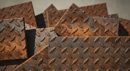 Rusty Diamond Plate Metal Sheets Industrial Texture Background