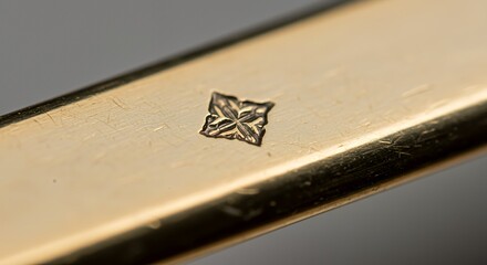 Close-up of Gilded Metal with Intricate Engraving: A Detailed Macro Shot Revealing Exquisite Craftsmanship