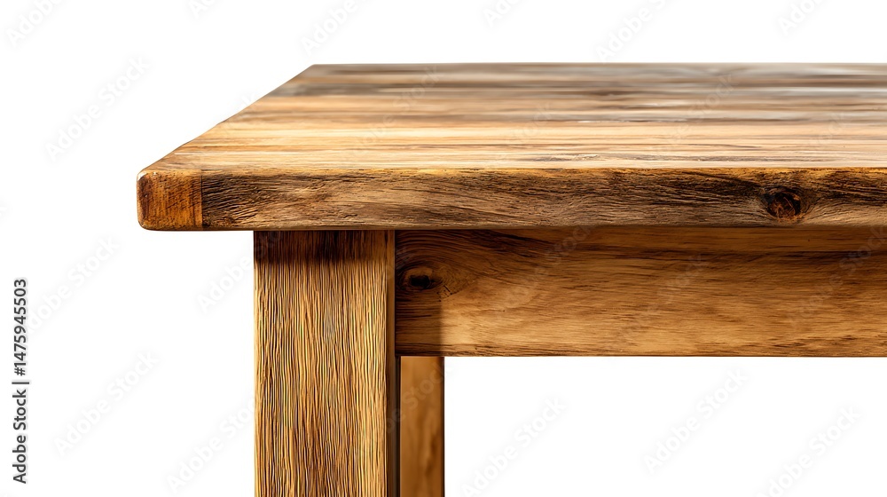Poster corner view of wooden table on white background with clipping path