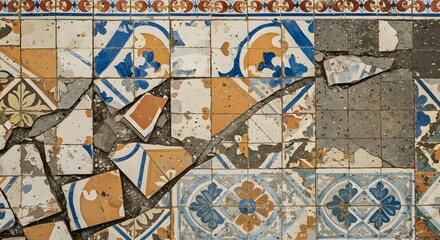 Broken Colorful Vintage Tile Floor Texture
