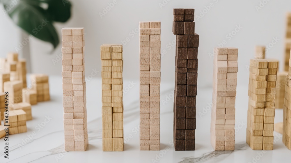 Poster wooden block set arranged neatly in a pattern symbolizing divergence and breakout in price movement 