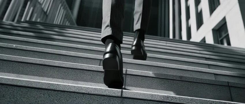 A businessman's leg ascending a staircase