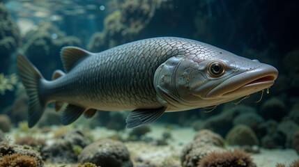 West african lungfish Protopterus annectens underwater portrait