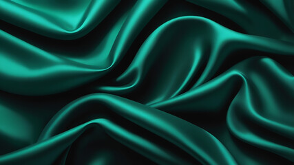 Fototapeta premium Deep emerald silk fabric with high gloss finish and soft folds. Shimmering sheen and rich green hue create a luxurious, elegant texture with depth.