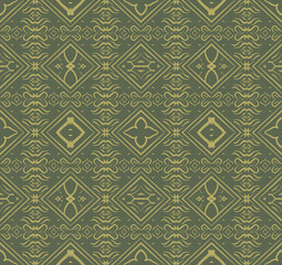 Abstract hand drawn featuring whimsical flowers and organic lines line, floral  seamless pattern in olive green wallpaper, digital art , textiles design background.	