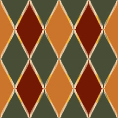 Abstract repeating geometric diamond seamless pattern inspired by woven fabric textures and warm natural hues tones background.