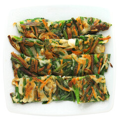 Korean Chive Pancake with Vegetables on Plate
