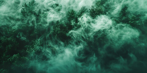 Fototapeta premium Swirling Green Mist Envelops a Dark Forest, Creating a Mysterious Atmosphere