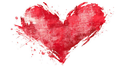 Vibrant red heart illustration with textured brush strokes and splashes on a white background