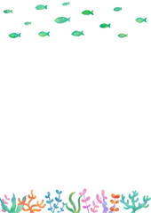 カラフル　珊瑚　海　水彩　イラスト