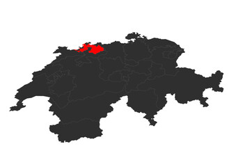 Obraz premium red colored vector silhouette of the location map of the canton of basel-landshaft in the country of zwitzerland