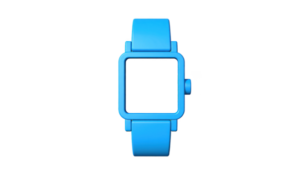 Blue Digital Watch on Transparent Background Displaying Time
