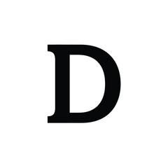 Letter D silhouette. This image shows a black and white design of the uppercase letter D in a bold, minimalistic style, symbolizing typography and branding. Vector clipart illustration design.