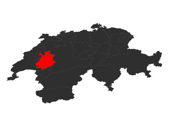 Fototapeta premium red colored vector silhouette of the location map of the canton of friboug in the country of zwitzerland