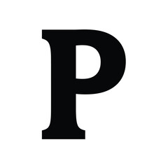 Letter P silhouette. This image shows a black and white design of the uppercase letter P in a bold, minimalistic style, symbolizing typography and branding. Vector clipart illustration design.