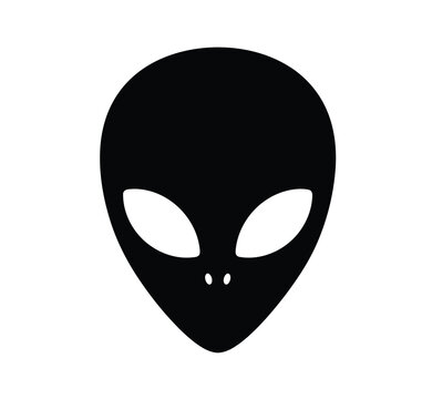 Alien head silhouette. This image shows a black and white design of an extraterrestrial being�s head with distinct features, symbolizing mystery and sci-fi culture. Vector clipart illustration design.