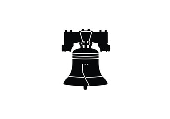 Liberty bell silhouette. This image shows a black and white design of a Liberty Bell silhouette, which is a simple and minimalistic design. Vector clipart illustration design.