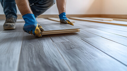 Worker Installing Laminate Flooring