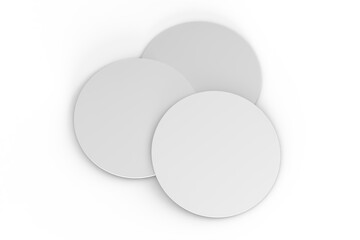 Round drink or beer coaster mockup set, isolated on background. Protection bierdeckel for beer glasses, bottle, can, cup holder. Empty bottle coaster lying template for beverage branding. 3d render