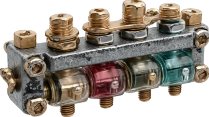 Electrical Component Closeup: Intricate details of a sophisticated electrical component are revealed, showcasing the interplay of precision engineering and functionality.