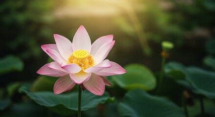 Fototapeta premium Serene Pink Lotus Flower in Sunlight