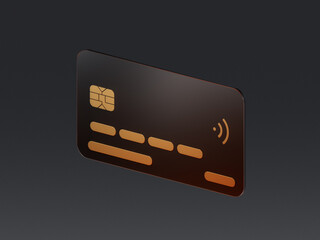 3D render icon of a credit or debit card with chip and contactless symbol. Represents banking, online payments, financial transactions and digital wallets.