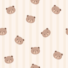 Seamless pattern of bear on pastel stripe background