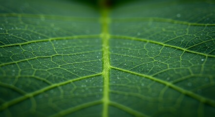 Obraz premium Macro Photography of a Vibrant Green Leaf's Intricate Vein Structure